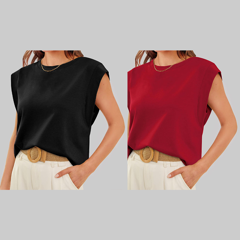 💖Limited Sale 50% OFF💖Solid Color Round Neck Cap Sleeve Top