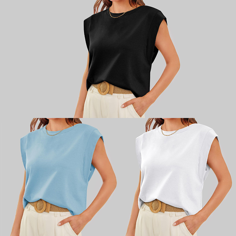 💖Limited Sale 50% OFF💖Solid Color Round Neck Cap Sleeve Top