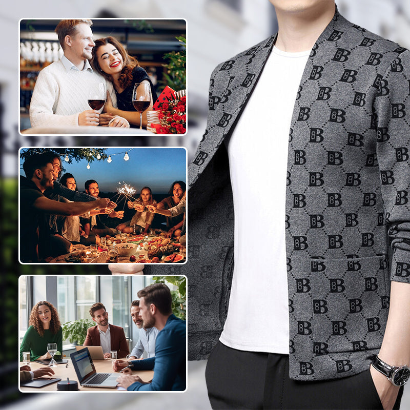 Men's Casual Print Open Front Coats