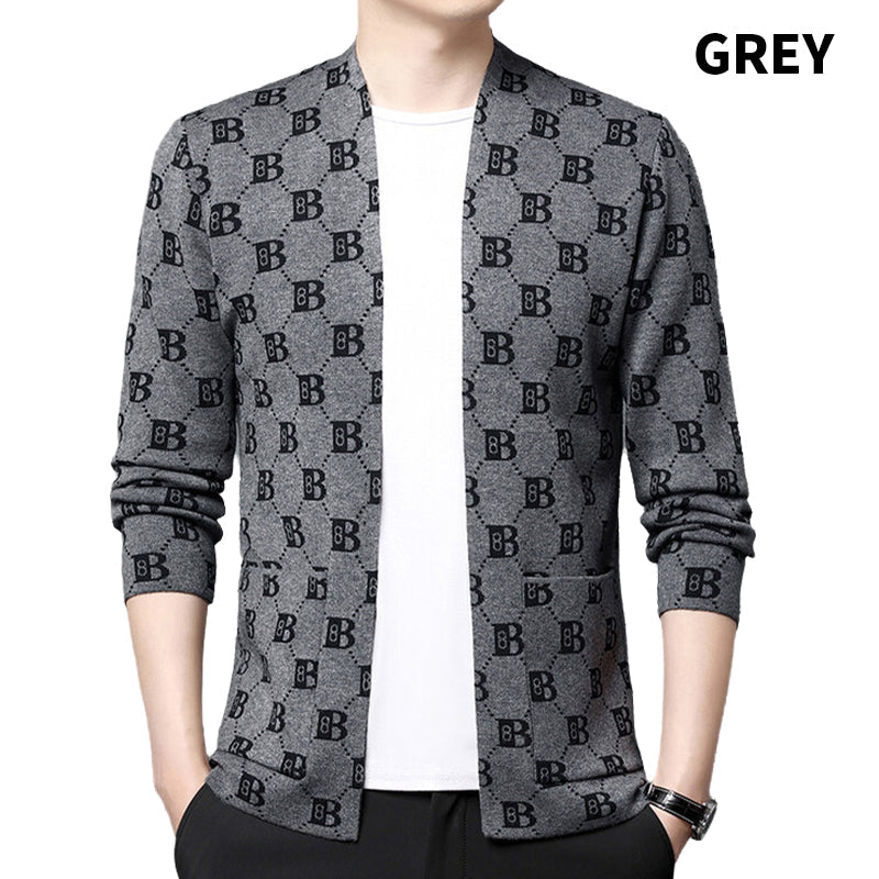 Men's Casual Print Open Front Coats