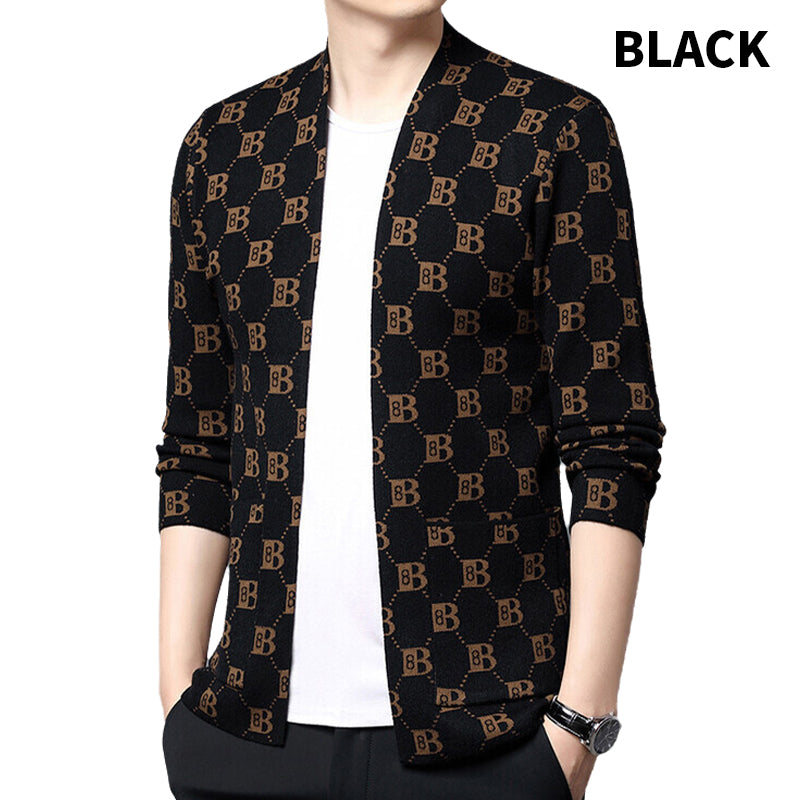 Men's Casual Print Open Front Coats