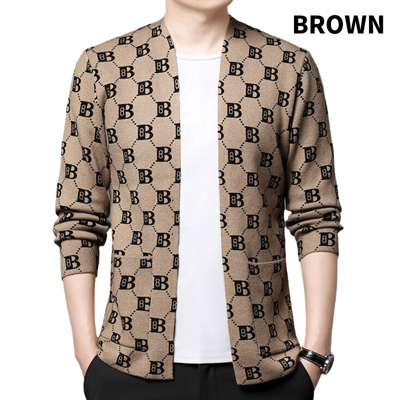 Men's Casual Print Open Front Coats