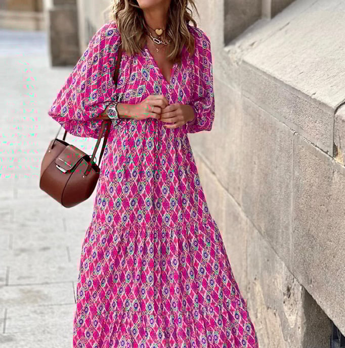 🌸🌸Big price reduction🌸Women's Elegant Puff Sleeve Floral Boho Maxi Dress