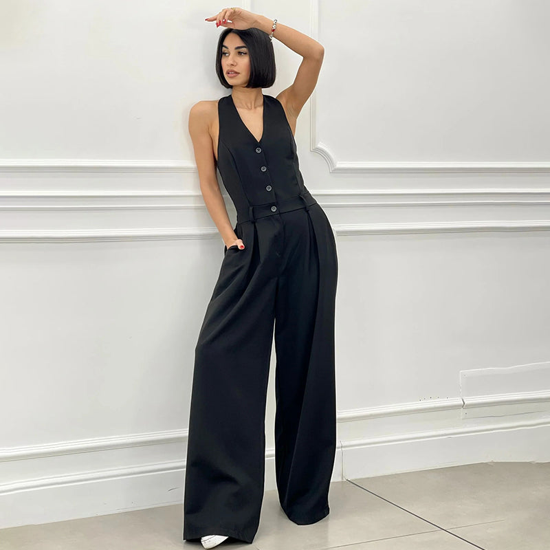 ⏳Limited Time 50% Off💥Women's Sleeveless Button-Front Jumpsuit