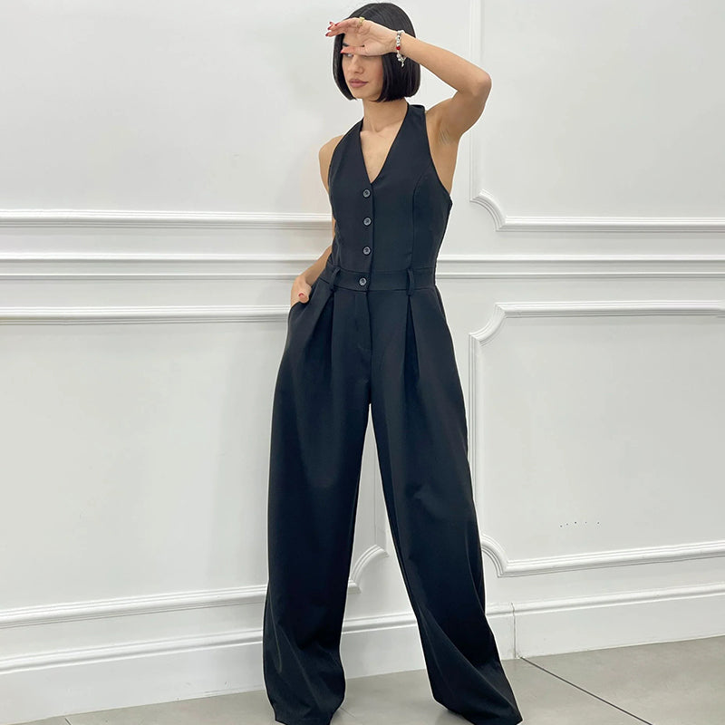 ⏳Limited Time 50% Off💥Women's Sleeveless Button-Front Jumpsuit