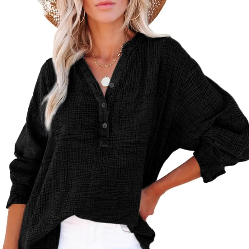 💖Limited Sale 49% OFF💖Women’s Casual Gauze Button Neck Long Sleeve Blouse