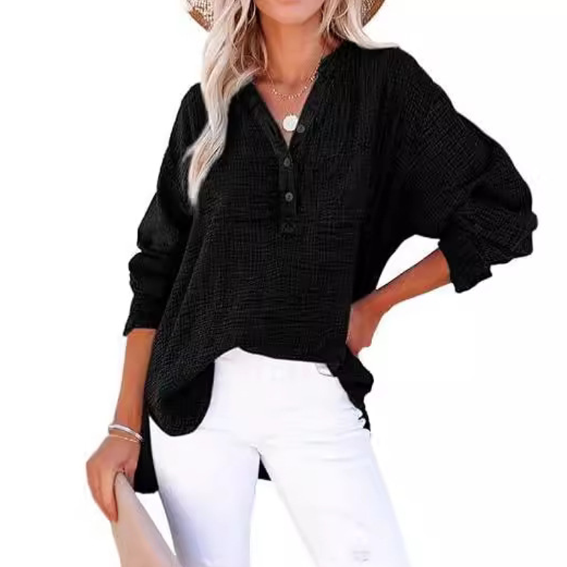💖Limited Sale 49% OFF💖Women’s Casual Gauze Button Neck Long Sleeve Blouse