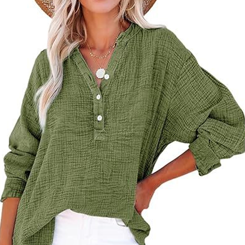 💖Limited Sale 49% OFF💖Women’s Casual Gauze Button Neck Long Sleeve Blouse
