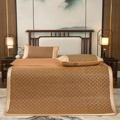 Summer Ice Silk Rattan Mat Bed Sheet 3-piece Set