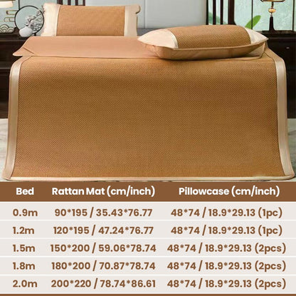 Summer Ice Silk Rattan Mat Bed Sheet 3-piece Set