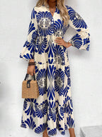 LUNE Women's Notched Neck Single-Breasted Long Sleeve Casual Dress