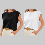 💖Limited Sale 50% OFF💖Solid Color Round Neck Cap Sleeve Top