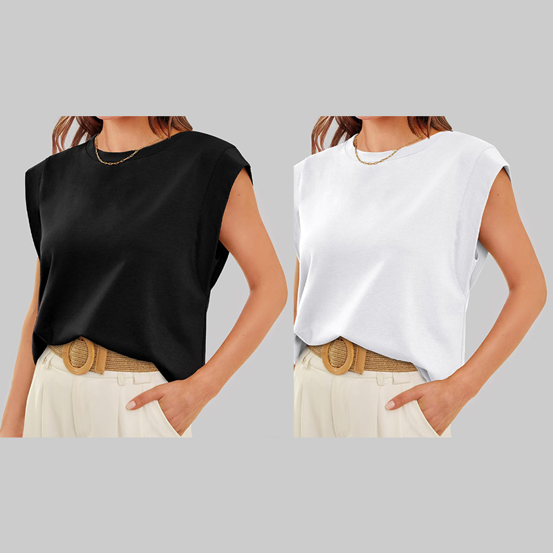 💖Limited Sale 50% OFF💖Solid Color Round Neck Cap Sleeve Top