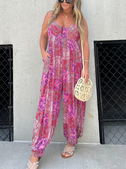 🔥2024 Hot Sale Patchwork Print Loose Jumpsuit