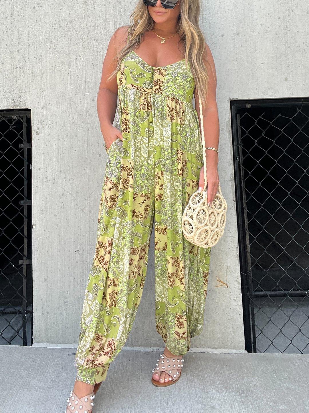 🔥2024 Hot Sale Patchwork Print Loose Jumpsuit