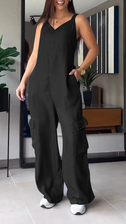 ✨️💙HOT SALE 49% OFF✨️💙Thin Denim Cargo Pocket V-neck Jumpsuit