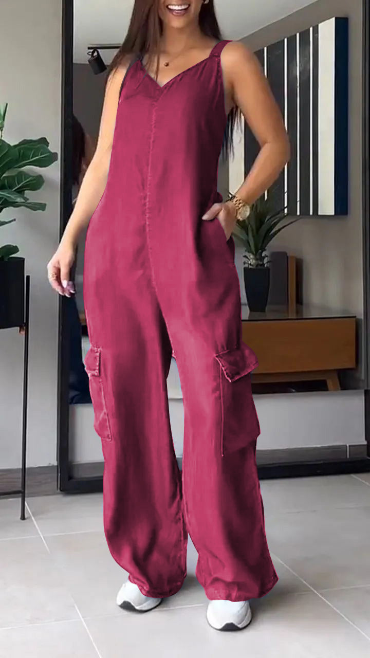 ✨️💙HOT SALE 49% OFF✨️💙Thin Denim Cargo Pocket V-neck Jumpsuit