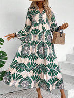 LUNE Women's Notched Neck Single-Breasted Long Sleeve Casual Dress