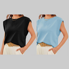 💖Limited Sale 50% OFF💖Solid Color Round Neck Cap Sleeve Top