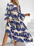 LUNE Women's Notched Neck Single-Breasted Long Sleeve Casual Dress