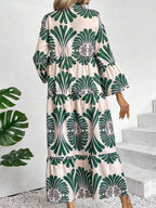 LUNE Women's Notched Neck Single-Breasted Long Sleeve Casual Dress