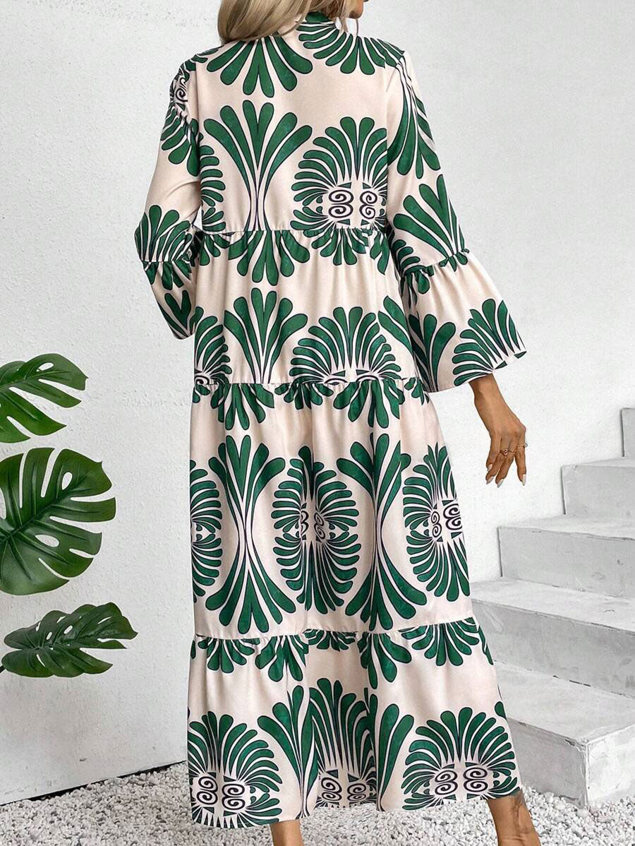 LUNE Women's Notched Neck Single-Breasted Long Sleeve Casual Dress