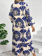 LUNE Women's Notched Neck Single-Breasted Long Sleeve Casual Dress