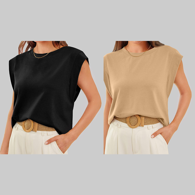 💖Limited Sale 50% OFF💖Solid Color Round Neck Cap Sleeve Top