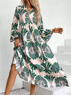 LUNE Women's Notched Neck Single-Breasted Long Sleeve Casual Dress