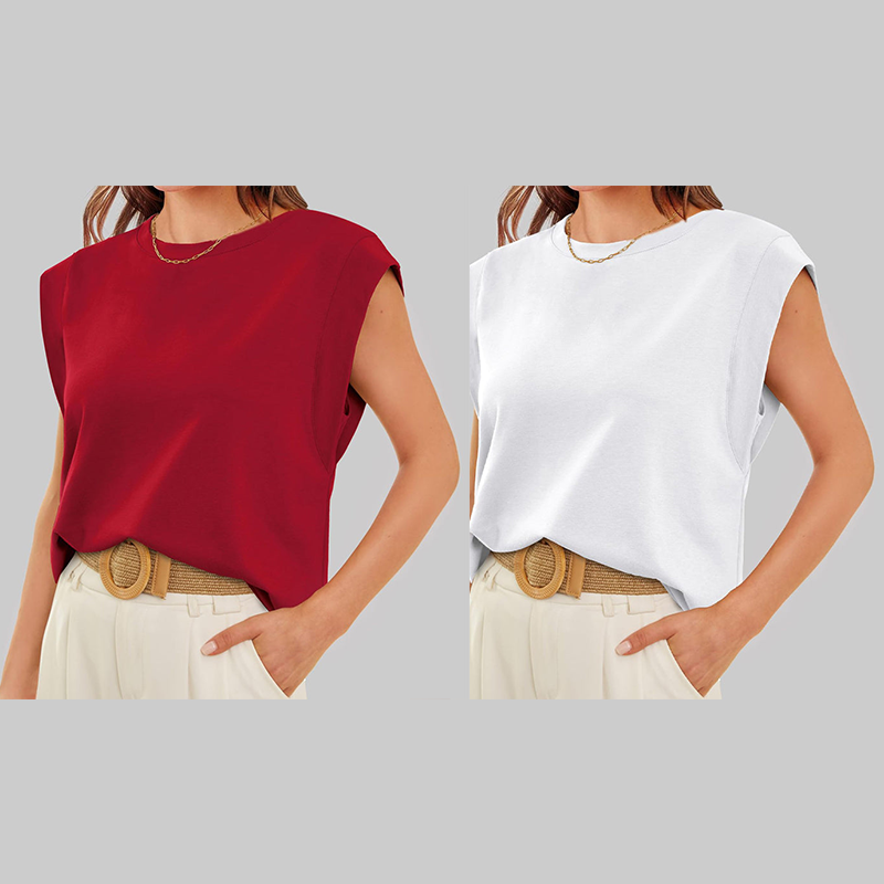 💖Limited Sale 50% OFF💖Solid Color Round Neck Cap Sleeve Top