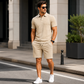 👔 LIMITED-TIME 50% OFF! ✨ Men's 2-Piece Set – Diamond Print, Collared Top, Shorts, Comfort Fit ✨
