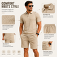 👔 LIMITED-TIME 50% OFF! ✨ Men's 2-Piece Set – Diamond Print, Collared Top, Shorts, Comfort Fit ✨