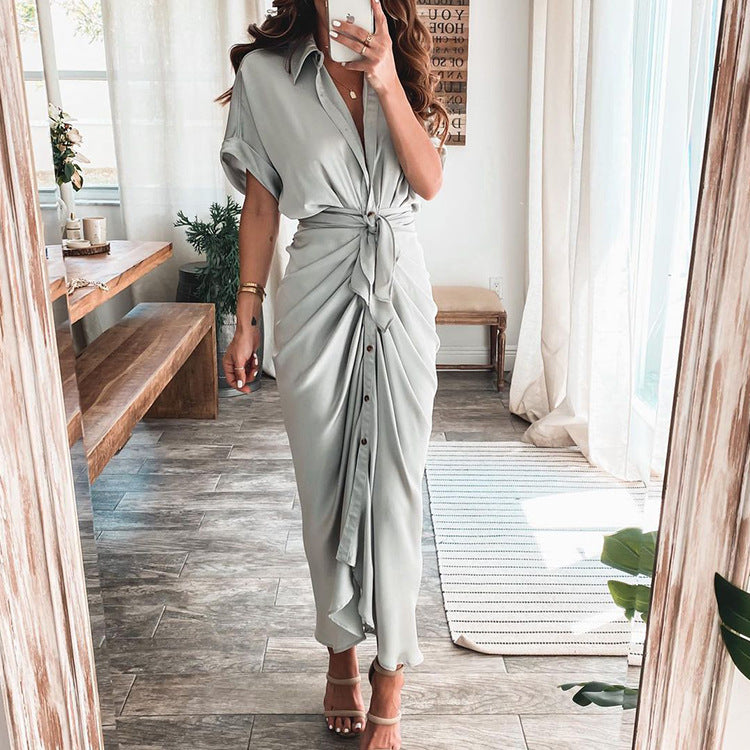 🔥New Arrival - 50% OFF🔥Women Satin Button Shirt Dress