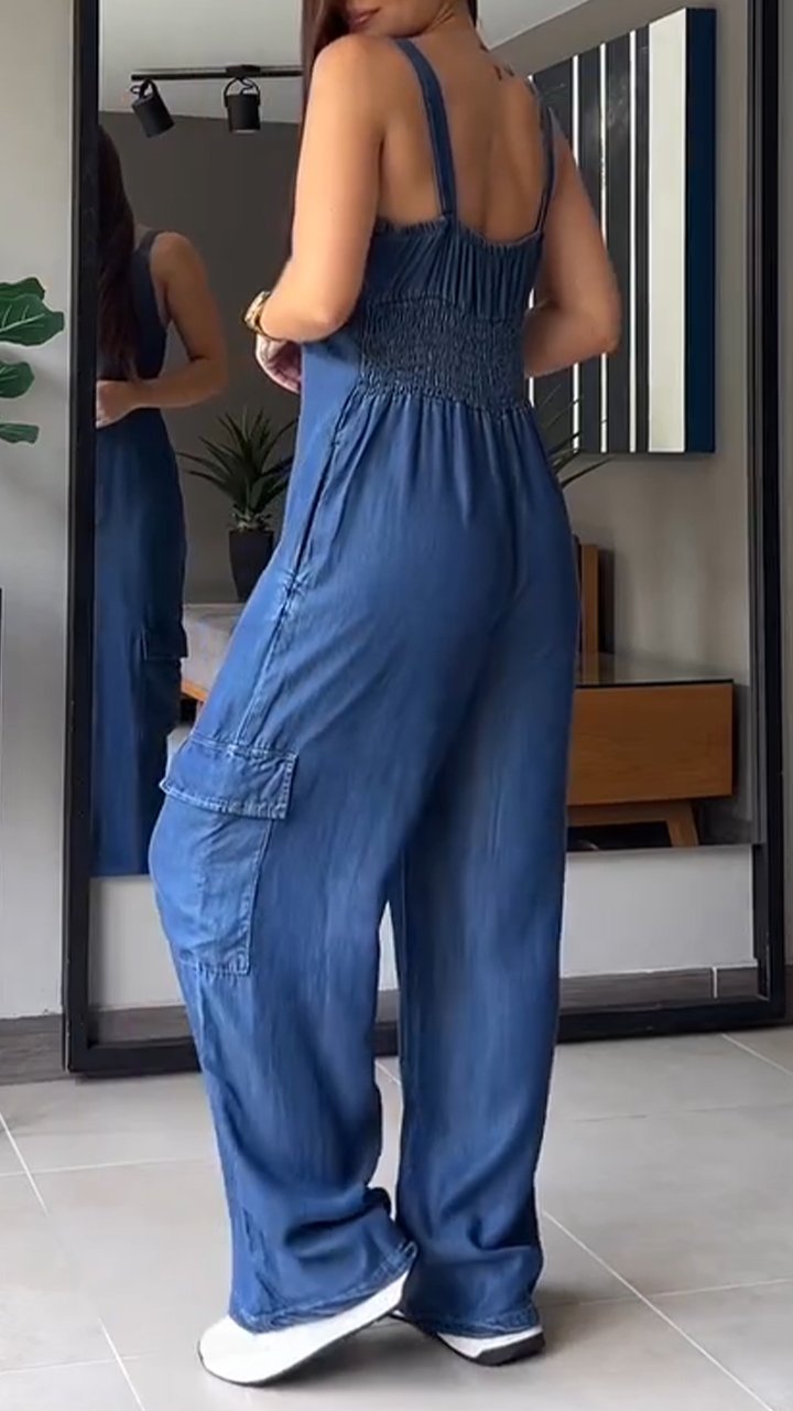 ✨️💙HOT SALE 49% OFF✨️💙Thin Denim Cargo Pocket V-neck Jumpsuit