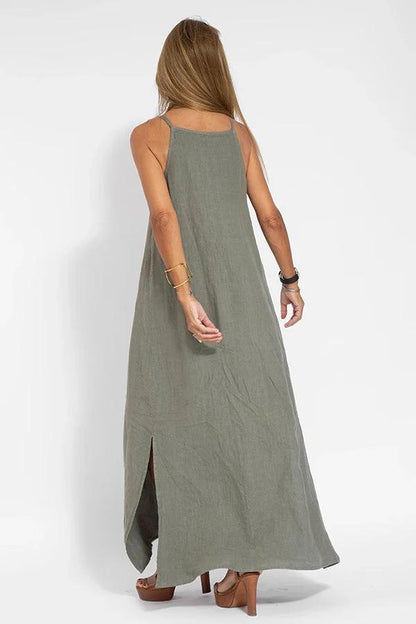 Women's Casual Solid Color Halter Sleeveless Linen Dress