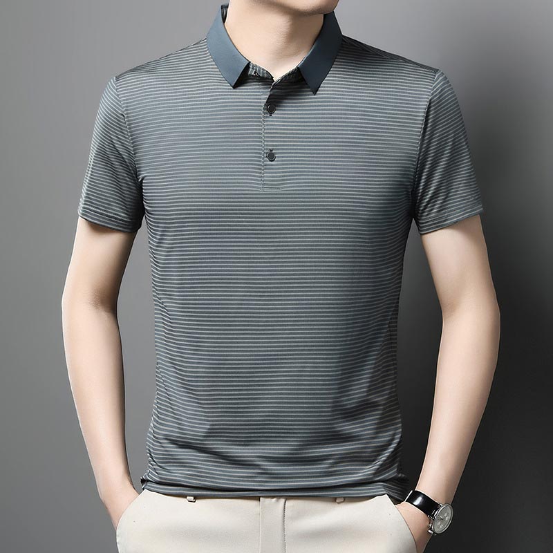 Men’s Casual Ice Silk Lapel T-shirt