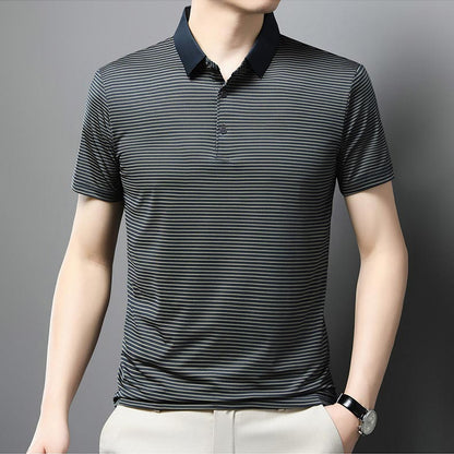 Men’s Casual Ice Silk Lapel T-shirt