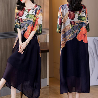 Women's Elegant Flowy Floral Print Plus Size Dress