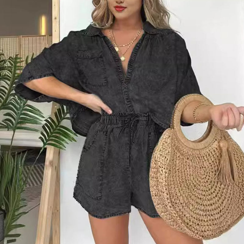 🌷LIMITED TIME OFFER 50% OFF🌷Women's Summer Denim Shirt Two Piece Set