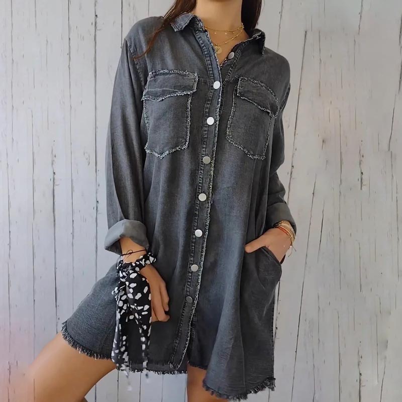 🤠Women’s Faux Denim Comfortable Lapel Coat Shirt 🩵