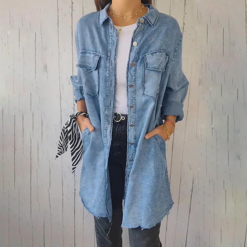 🤠Women’s Faux Denim Comfortable Lapel Coat Shirt 🩵