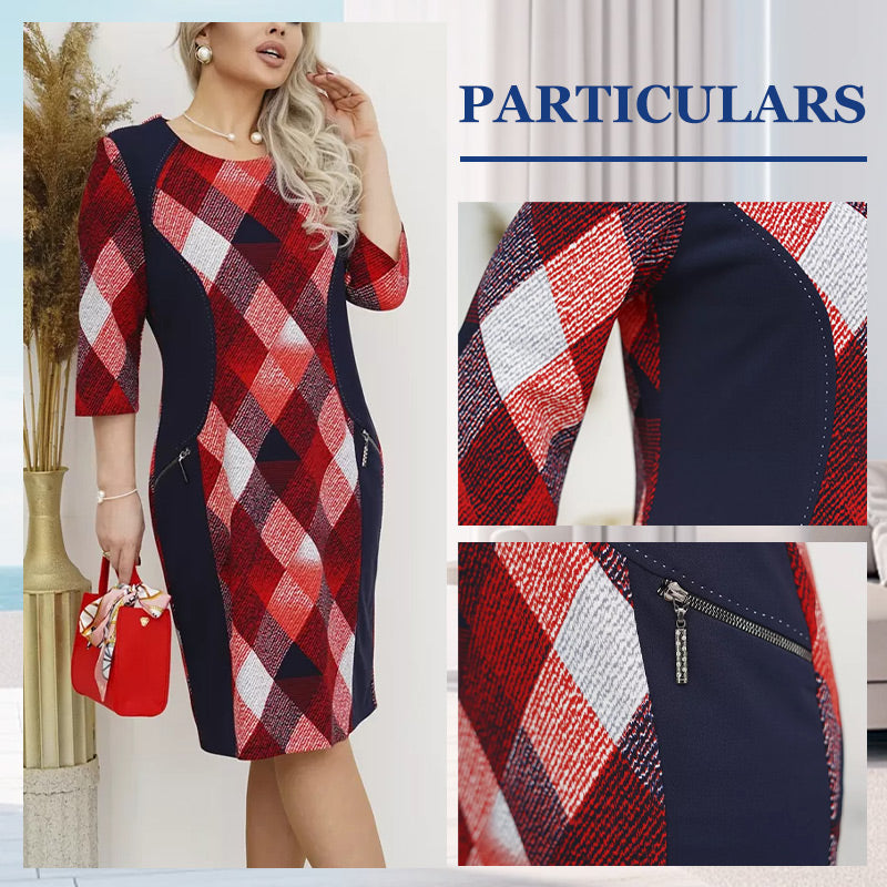 🔥BUY 2 Get free shipping👗 Sleeve Round Neck Loose Fit Plaid Dress