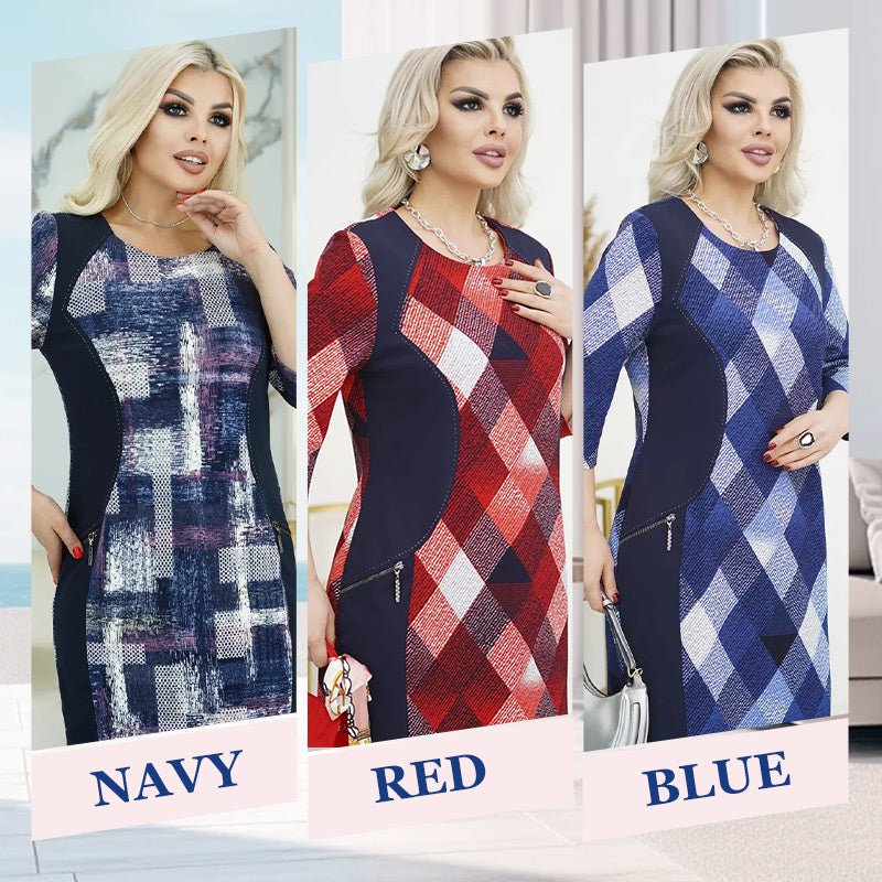 🔥BUY 2 Get free shipping👗 Sleeve Round Neck Loose Fit Plaid Dress