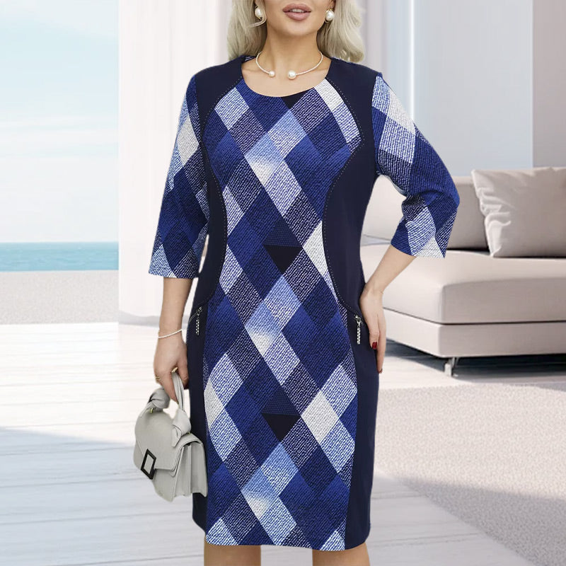 🔥BUY 2 Get free shipping👗 Sleeve Round Neck Loose Fit Plaid Dress