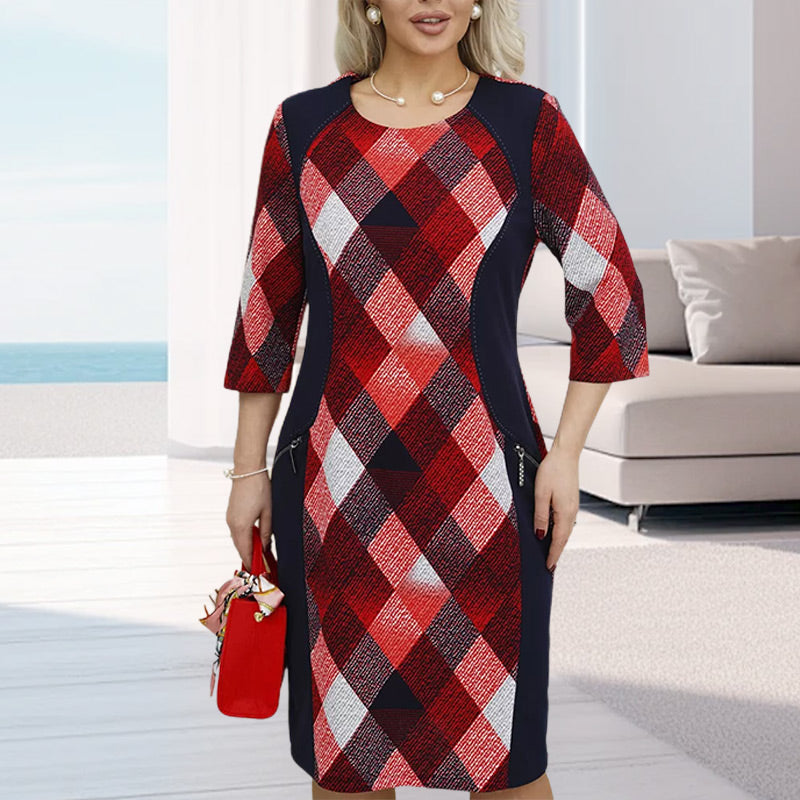 🔥BUY 2 Get free shipping👗 Sleeve Round Neck Loose Fit Plaid Dress