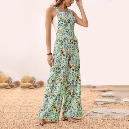 Casual Floral Loose Wide Leg Jumpsuits