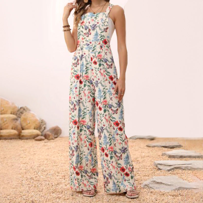 Casual Floral Loose Wide Leg Jumpsuits