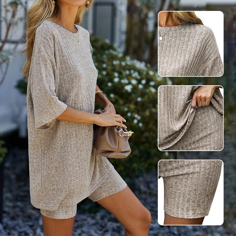 Women's Rib Knit T-shirt and Shorts Casual 2-piece Set