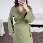 Elegant Classic Wrap V-Neck Tie Waist Dress