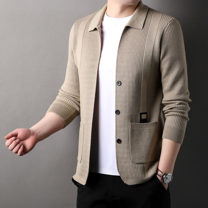 Men's Lapel Knitted Long Sleeve Coat